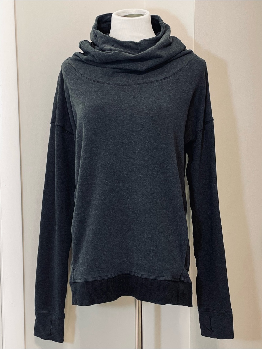 Lululemon Stress Less Hoodie Heathered Dark Gray Cowl Neck Women’s Hoodie Size 8
